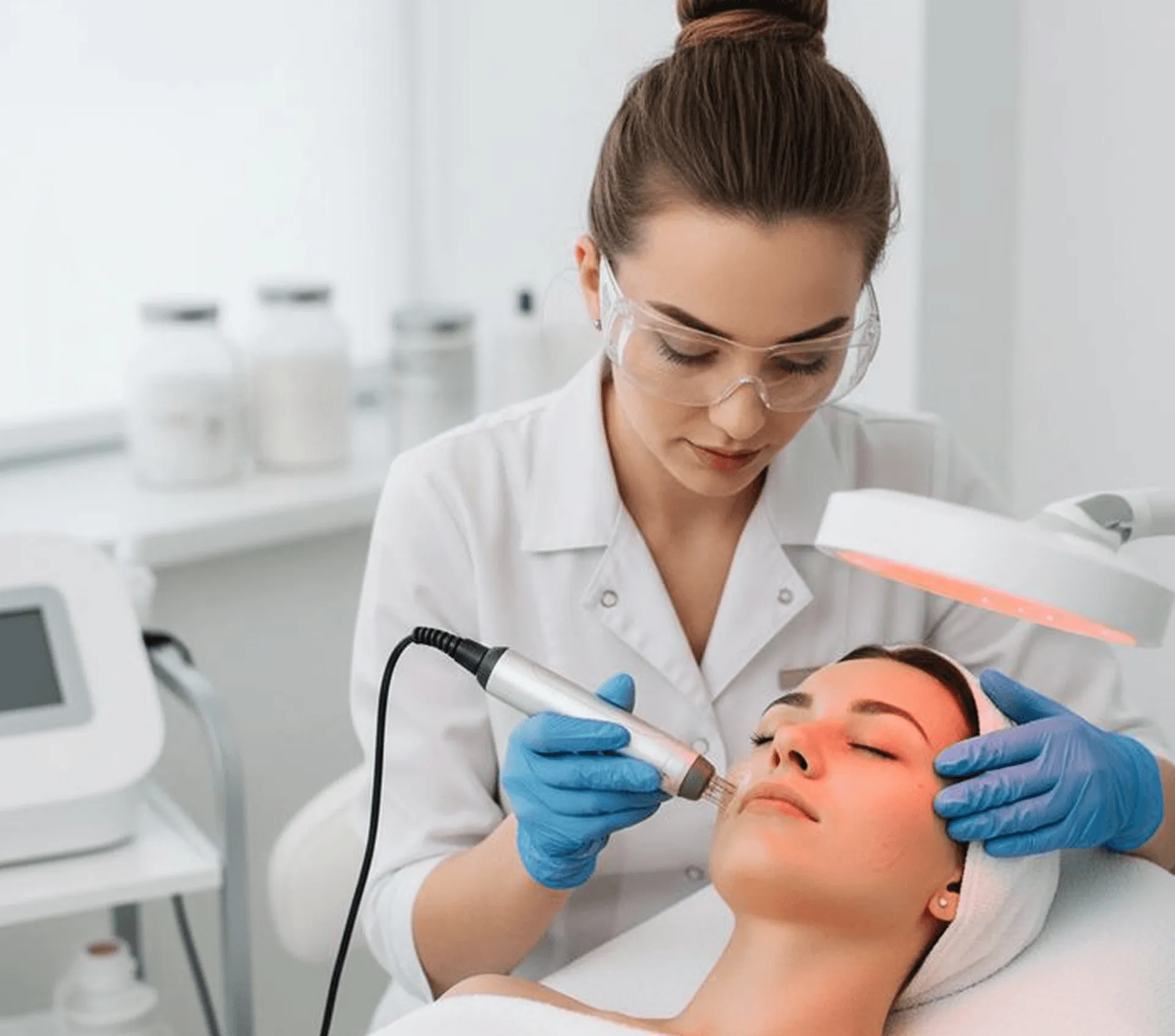 Dermatologist performing treatment